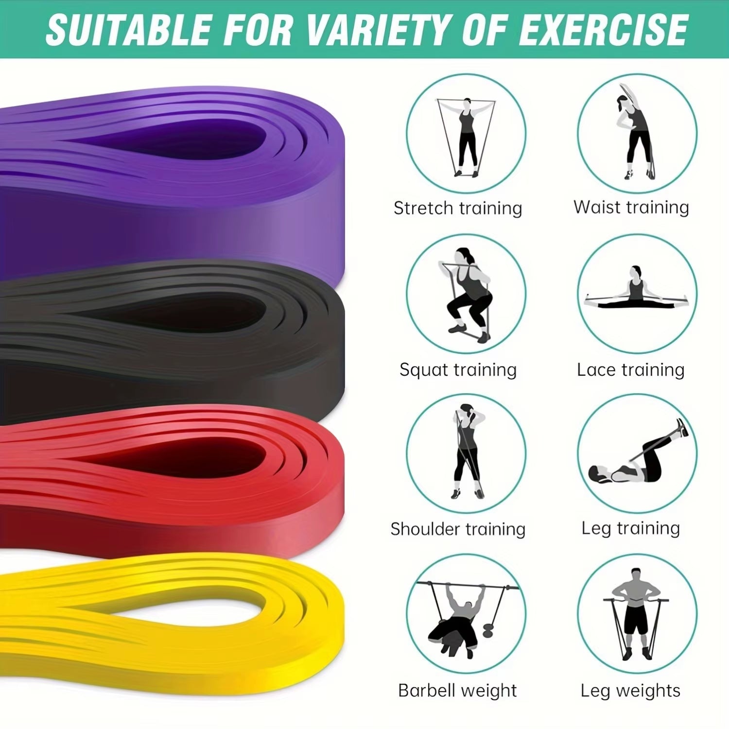 4Pcs/Set long resistance bands, Pull-Up Belt, Pull-Up Auxiliary Belt, Exercise Belt, Leg  Band, Muscle Training