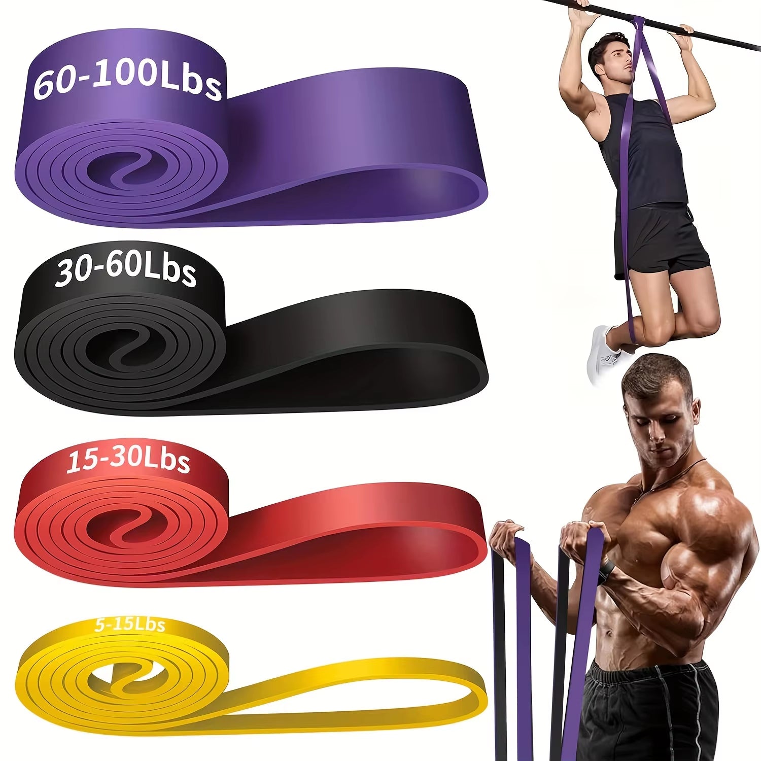 4Pcs/Set long resistance bands, Pull-Up Belt, Pull-Up Auxiliary Belt, Exercise Belt, Leg  Band, Muscle Training